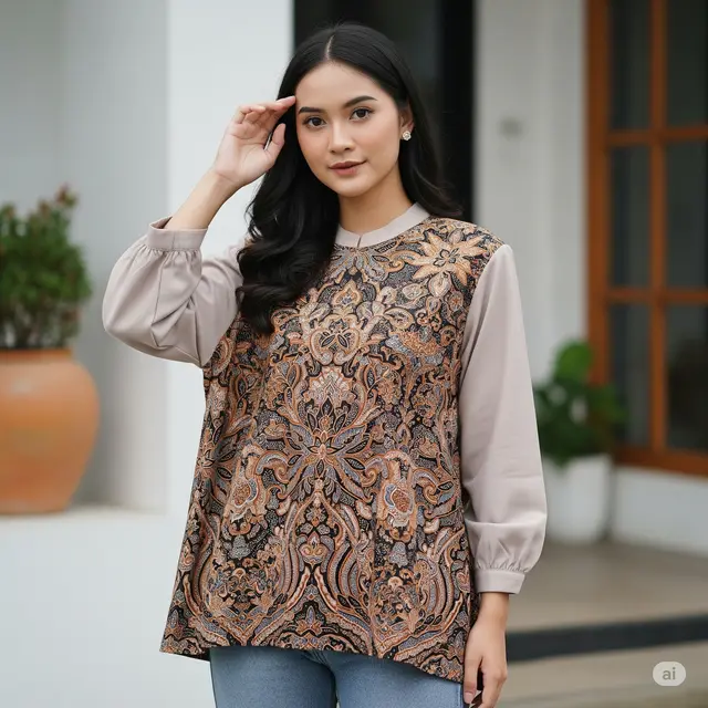Model Blouse Batik Oversize Wanita Kekinian