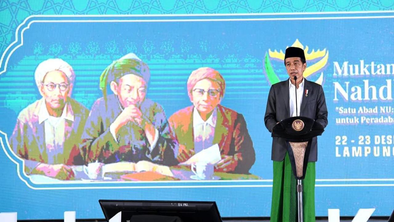 Jokowi saat berpidato dalam Pembukaan Muktamar ke-34 Nahdlatul Ulama (NU)
