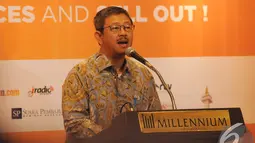 Kepala Dinas Pariwisata dan Kebudayaan DKI Jakarta Arie Budhiman memberikan sambutan saat pembukaan Forum Table Top di Jakarta, Rabu (3/12/2014). (Liputan6.com/Herman Zakharia)