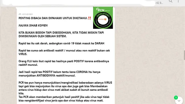Cek Fakta Liputan6.com menelurusi klaim tulisan Najwa Shihab tentang rapid tes dan PCR