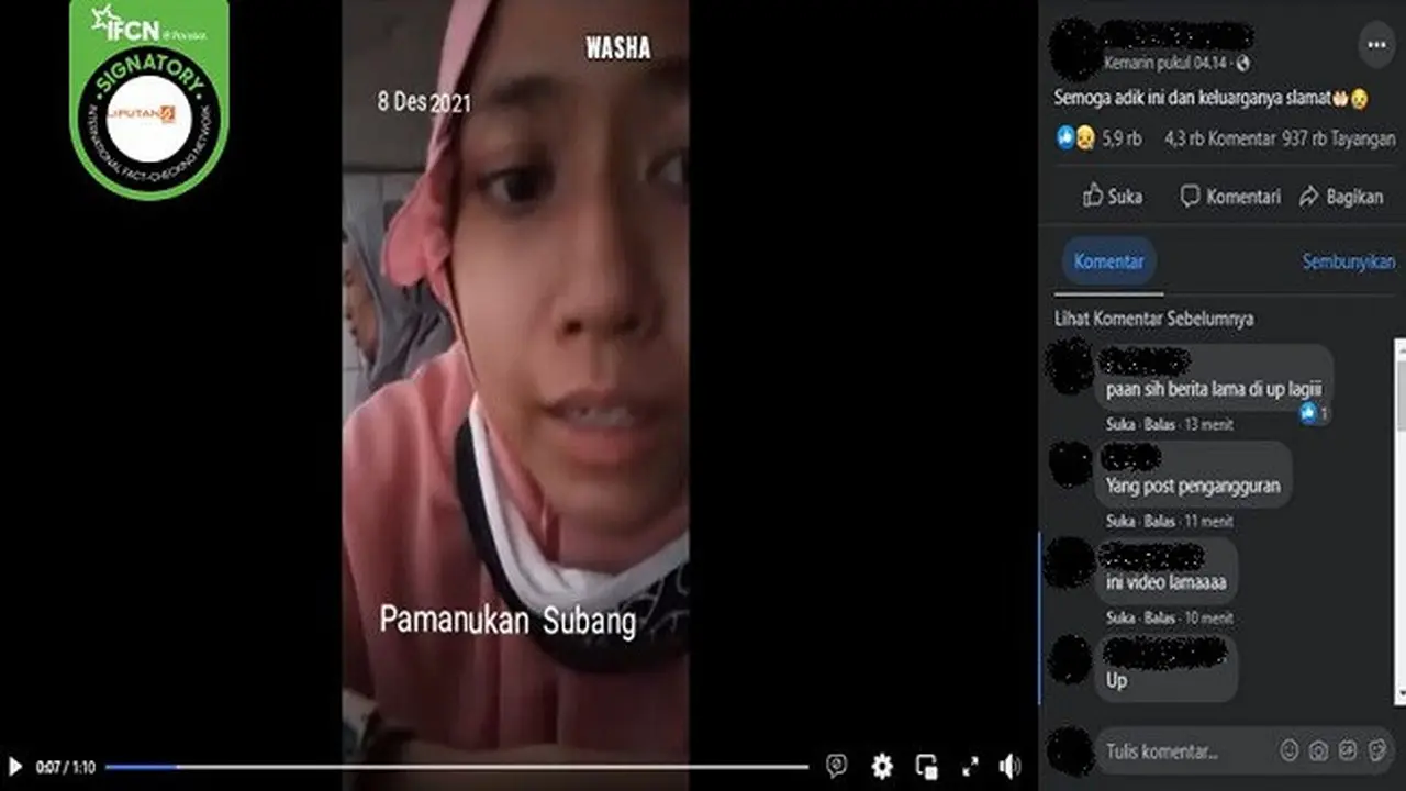 Gambar Tangkapan Layar Video yang Diklaim Banjir di Pamanukan, Subang pada 8 Desember 2021 (sumber: Facebook).