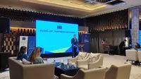 Duta Besar Uni Eropa untuk Indonesia dan Brunei Darussalam, Denis Chaibi, menyoroti pentingnya kolaborasi antara Uni Eropa (UE) dan Indonesia dalam EU End-of-Year Media Gathering di Jakarta, Senin (11/12/2023). (Liputan6/Therresia Maria Magdalena Morais)