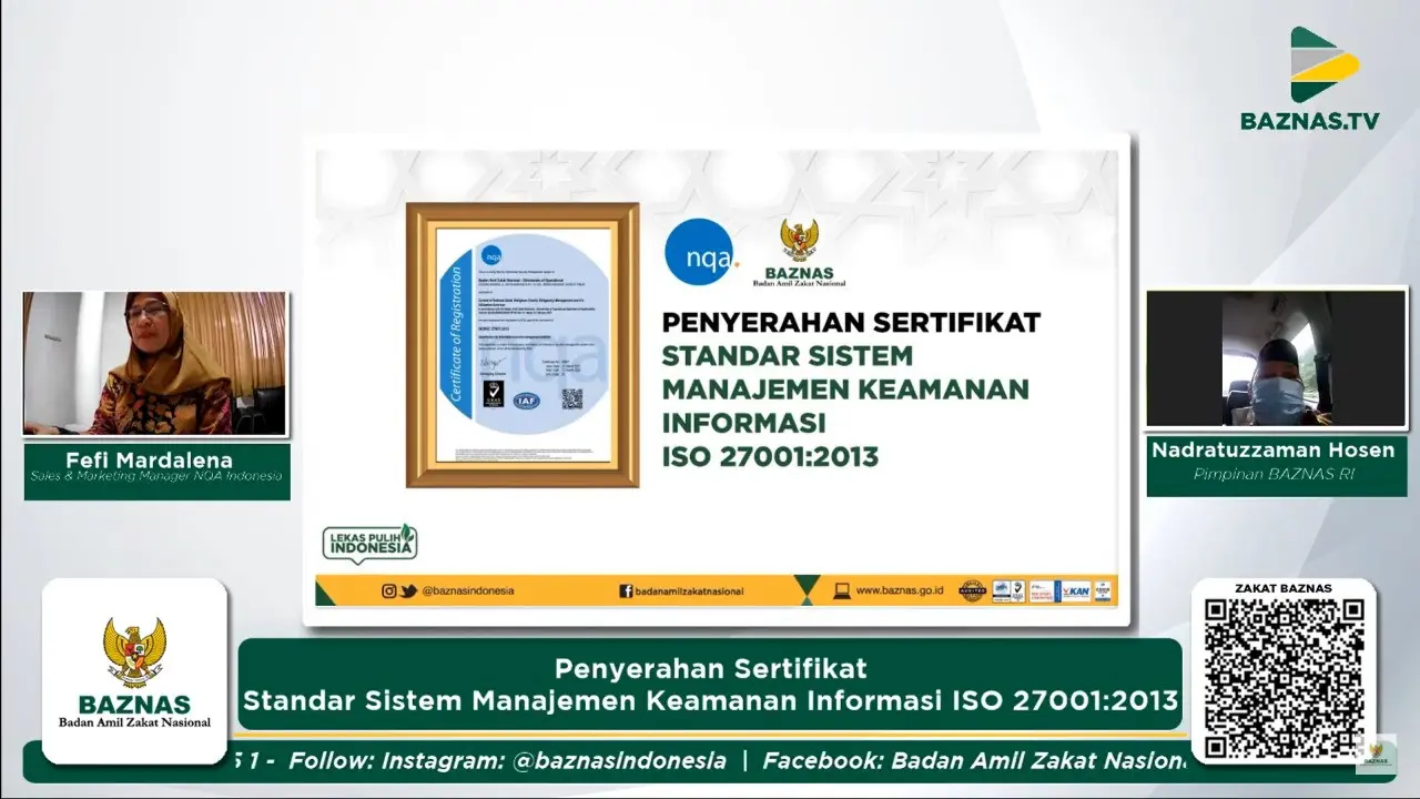 BAZNAS Raih Sertifikat ISO Sistem Manajemen Keamanan Informasi