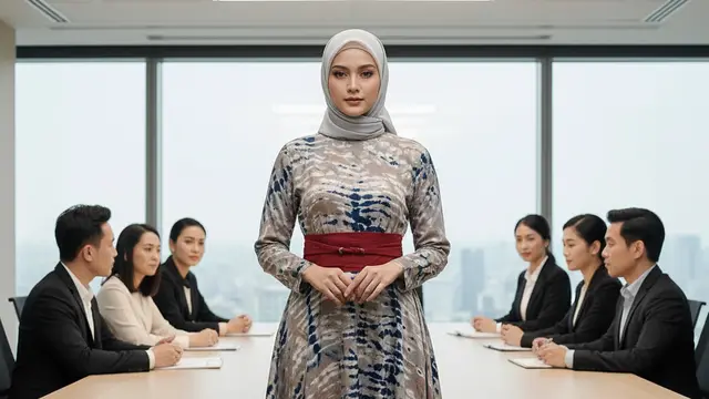 Model Gamis Kebaya dengan Obi untuk Acara Kantor