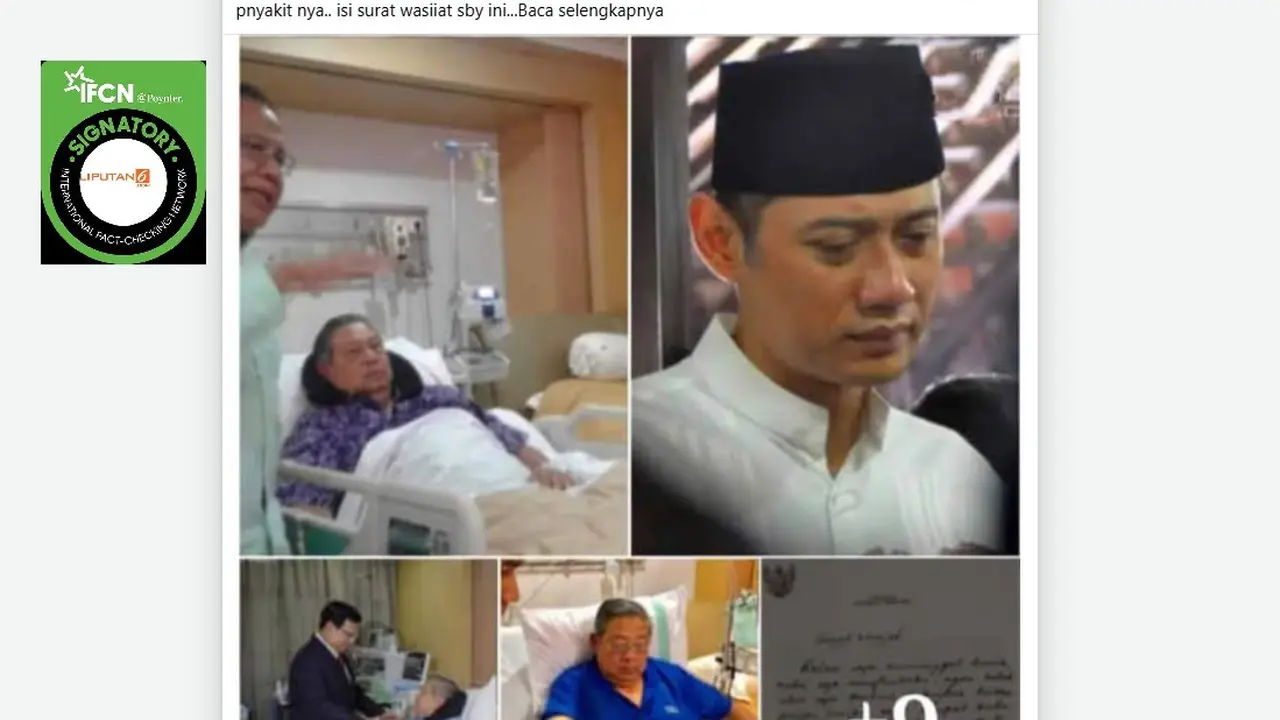 Tangkapan layar klaim foto SBY masuk rumah sakit pada September 2025. Simak faktanya