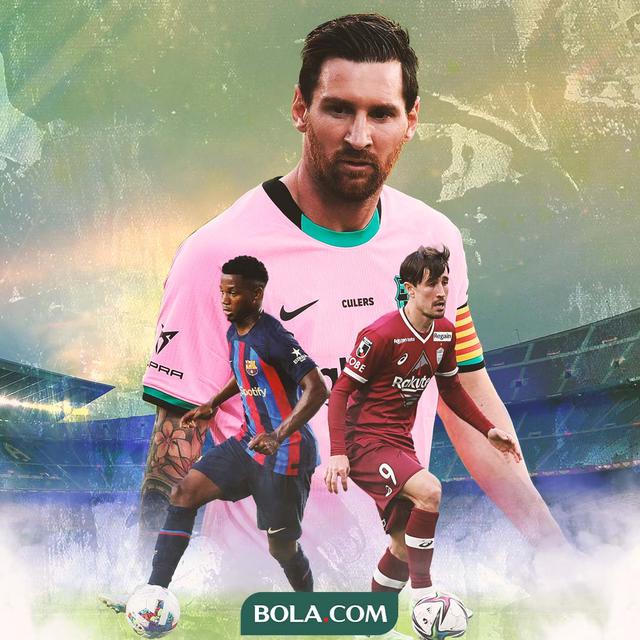 Barcelona - Ansu Fati dan Bojan Krkic Latar Lionel Messi Legenda Barcelona