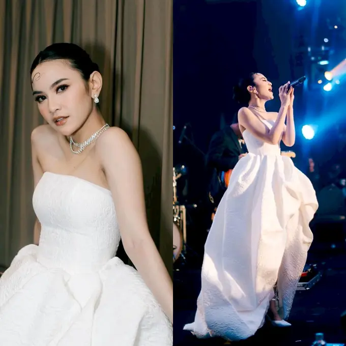 6 Potret Tampilan Mahalini Bergaun Putih bak White Swan saat Tampil di Acara Pernikahan