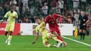 Mikel Merino menjadi bintang laga ini dengan torehan tiga golnya. Sementara itu gol Spanyol lainnya dihasilkan Pedri (brace), dan Ferran Torres. (AP Photo/Khalil Hamra)