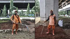 Foto kombo Sholeh (kiri) usia 59 tahun dan Sugiarto usia 56 tahun, petugas penanganan prasarana dan sarana umum (PPSU) Kelurahan Cipinang Besar Selatan saat menyelesaikan pembuatan taman di Jalan DI Panjaitan, Jakarta Timur, Rabu (14/12/2022). Penjabat (Pj) Gubernur DKI Jakarta Heru Budi Hartono membatasi usia pegawai kontrak atau Penyedia Jasa Lainnya Perorangan (PJLP) di lingkungan Pemerintah Provinsi (Pemprov) DKI Jakarta maksimal 56 tahun. (merdeka.com/Iqbal S. Nugroho)