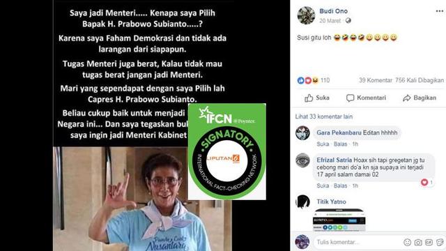 [Cek Fakta] Menteri Kelautan dan Perikanan Susi Pudjiastuti