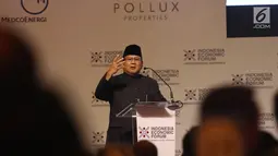 Calon Presiden Nomor Urut 2, Prabowo Subianto menyampaikan pidato dalam Indonesia Economic Forum 2018 di Jakarta, Rabu (21/11). Dalam pidatonya, Prabowo menjelaskan berbagai macam kondisi Indonesia dari berbagai aspek. (Liputan6.com/Angga Yuniar)