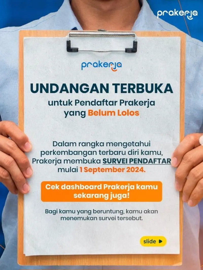 Undangan terbuka dari Manajemen Pelaksana Program Kartu Prakerja kepada pendaftar Program Kartu Prakerja yang belum pernah lolos sama sekali. (instagram @prakerja.go.id)