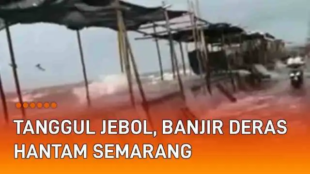 Tanggul Pelabuhan Tanjung Emas Semarang Jebol pada Senin (23/5/2022) sore. Tanggul tidak dapat menahan hantaman gelombang yang sedang pasang. Akibatnya, air laut masuk ke daratan dan sebabkan banjir rob.
