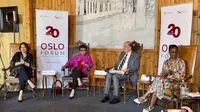 Menlu RI Retno Marsudi menjadi pembicara di Oslo Forum dalam agenda kunjungan kerjanya ke Oslo, Norwegia pada 12-13 Juni 2023. (Twitter/@Menlu_RI)