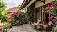 8 Ide Teras Rumah dengan Bougenville dan Batu Alam yang Bikin Fasad Makin Cantik