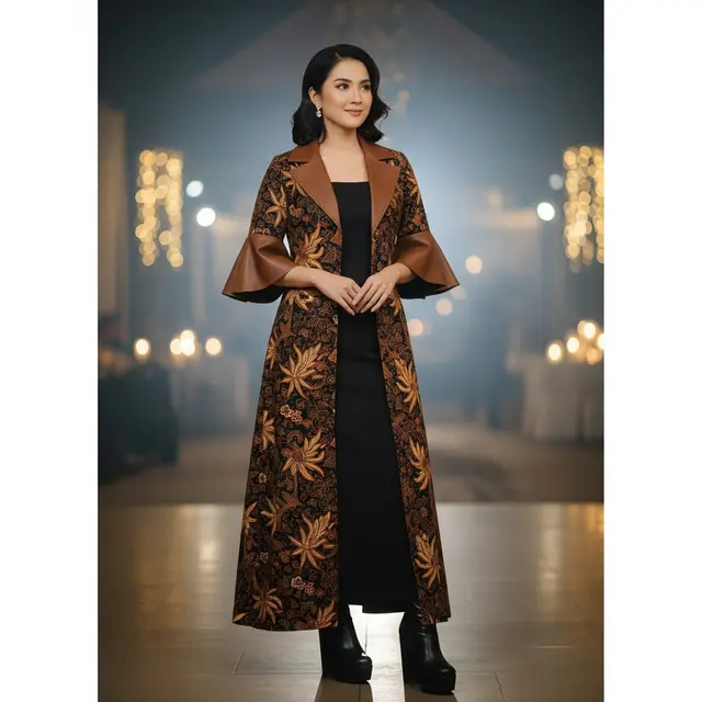 Outer Batik Lengan Terompet Kombinasi Kulit