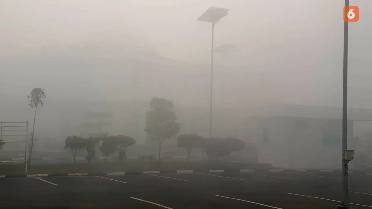 kabut asap karhutla di bandara internasional syamsudin noor kalimantan selatan kalsel