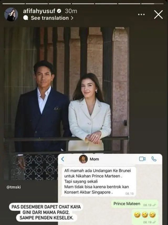 unggahan instagram stories Afifah Yusuf, putri Hetty Koes Endang