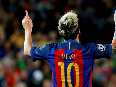 Lionel Messi mencetak 3 gol saat Barcelona benamkan Manchester City 4-0 dalam laga Grup C Liga Champions di Camp Nou, Barcelona, Kamis (20/10/2016) dini hari WIB. (AFP/Pau Barrena)