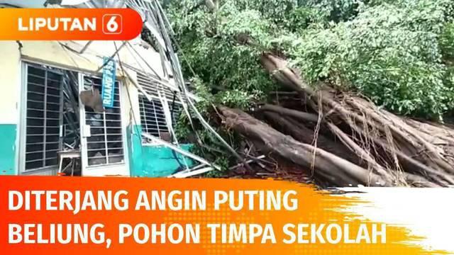 Tak lebih dari 5 menit, angin puting beliung yang melanda Pasuruan, Jawa Timur, menyebabkan belasan pohon tumbang dan menimpa sekolah dan kendaraan. Sebuah pos pantau Nataru pun roboh tersapu angin.