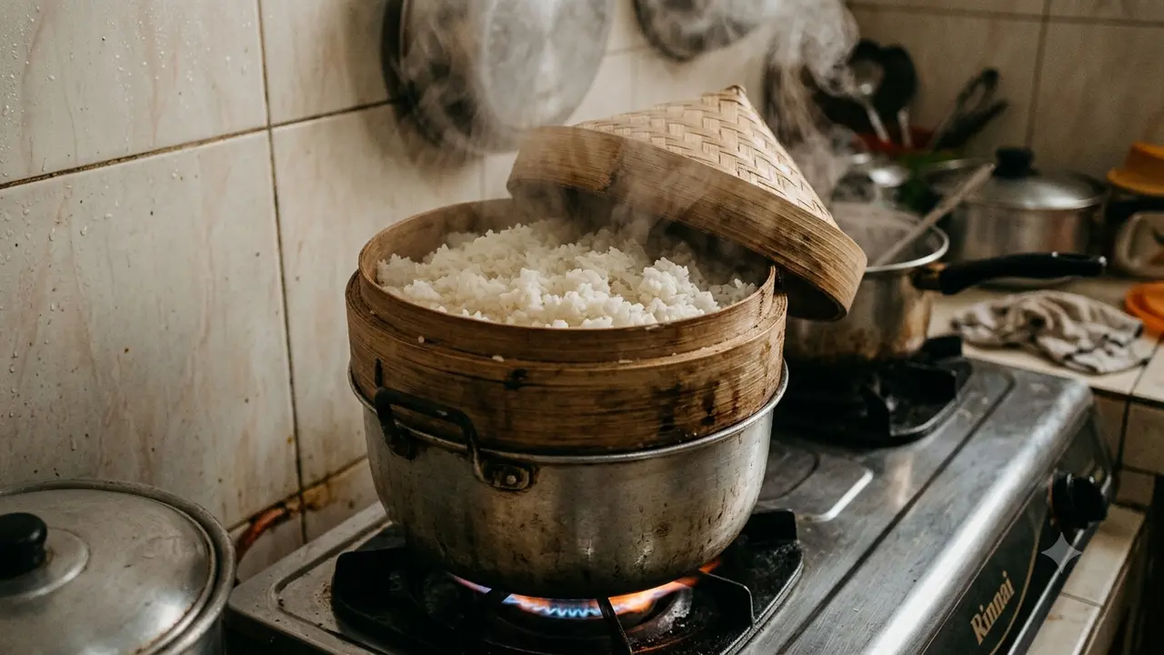 menghangatkan nasi kemarin (AI Generated)