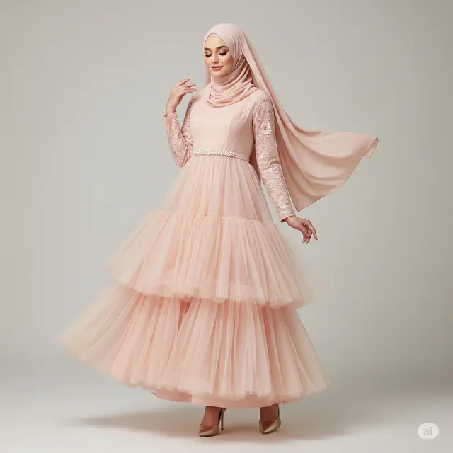 Model Dress Tulle Bertingkat Pesta Muslimah.