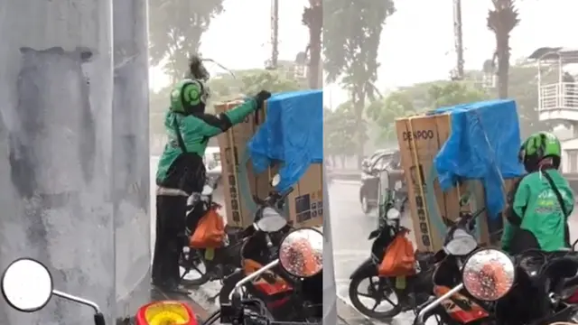 Pengorbanan Ojol di Tengah Hujan