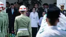 Tampak Ketua Dewan Pengarah Badan Pembinaan Ideologi Pancasila (BPIP), Megawati Soekarnoputri mengenakan seragam putih khas BPIP ketika mengikuti peringatan Hari Lahir Pancasila di Gedung Pancasila, kompleks Kementerian Luar Negeri di Jakarta, pada Senin 2 Juni 2025. (YASUYOSHI CHIBA/AFP)