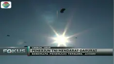 Penerjun wanita terpaksa dilarikan ke rumah sakit usai terbentur atap dan tembok rumah warga saat mendarat akibat tiupan angin kencang.