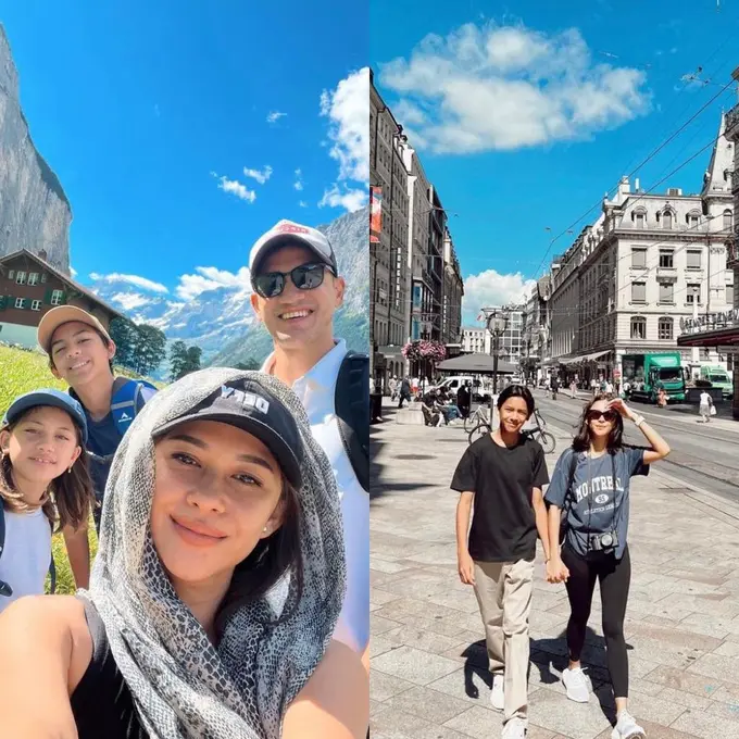 9 Potret Keluarga Nana Mirdad-Andrew White Liburan di Swiss, Kompak Bergaya Sporty Casual