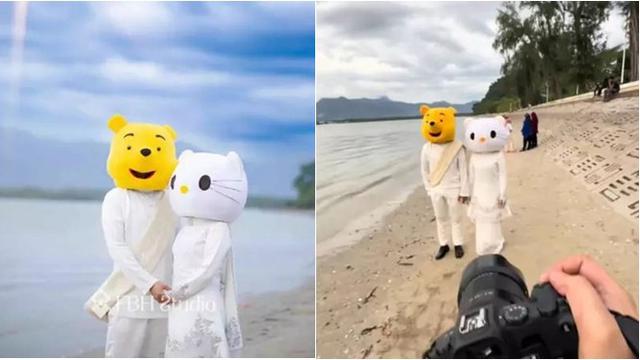 Viral Pasangan Ini Pakai Kepala Badut Jalanan untuk Foto Pernikahan