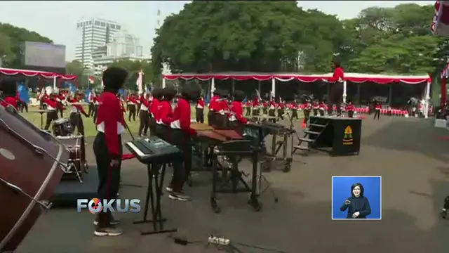 Rabu 15 Agustus, para pengisi acara upacara kemerdekaan melaksanakan gladi bersih di Istana Merdeka.