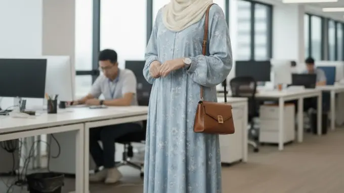 Ilustrasi Gamis untuk Muslimah Pekerja/Gemini AI