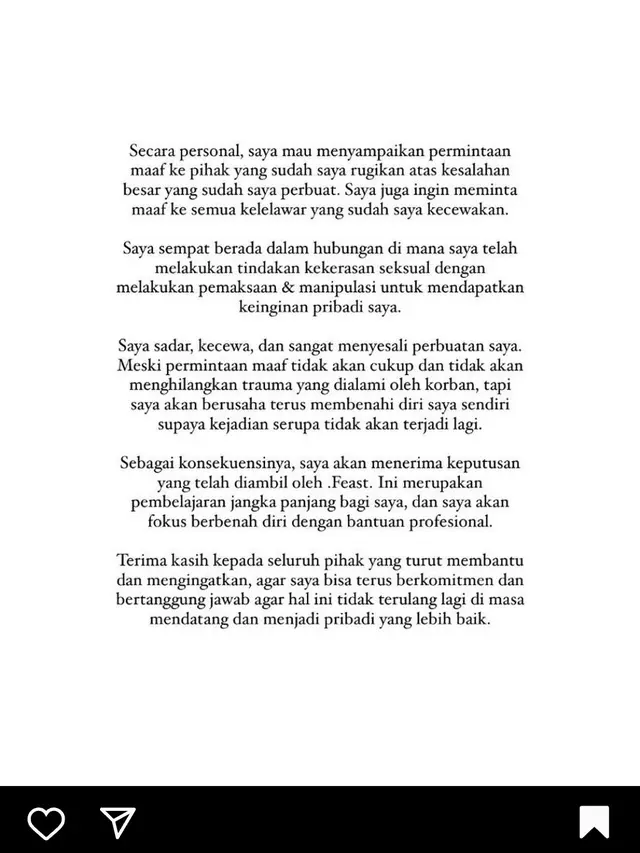 Pengumuman, Band .Feast Pecat Drummernya Imbas Kasus Kekerasan Seksual, Pemaksaan dan Manipulasi