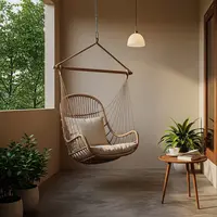 Teras dengan Kursi Ayun RotanTeras dengan Kursi Rotan Bench Panjang