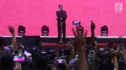 Presiden Joko Widodo atau Jokowi memberi sambutan saat menghadiri Perayaan Imlek Nasional 2019 di JI Expo Kemayoran, Jakarta, Kamis (7/2). Jokowi mengucapkan selamat tahun baru Imlek menggunakan bahasa China. (Liputan6.com/HO/Ran)