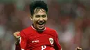 <p>Selebrasi pemain Timnas Indonesia U-23, Witan Sulaeman setelah mencetak gol kedua ke gawang Yordania U-23 pada laga ketiga Grup A Piala Asia U-23 2024 di Abdullah bin Khalifa Stadium, Doha, Qatar, Minggu (21/4/2024). (AFP/Karim Jaafar)</p>