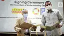 United Nations Development Programme (UNDP) dan Indosat Ooredoo, menandatangani MoU tentang penanggulangan pandemi COVID-19 dan percepatan pencapaian Tujuan Pembangunan Berkelanjutan (SDGs) di Indonesia, menggunakan teknologi digital inovatif di Jakarta. (Liputan6.com/Pool/Indosat)