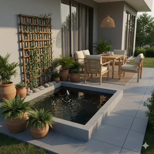 Model Kolam Ikan Mini di Teras Rumah yang Simple tapi Cantik