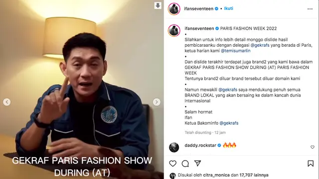 Ivan Seventeen Luruskan Tudingan Gekrafs Lakukan Pembodohan Publik Soal Paris Fashion Week. (instagram.com/ifanseventeen)