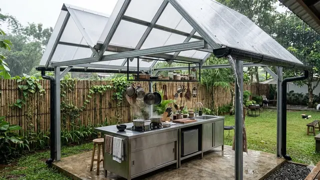 Model Dapur Terbuka dengan Atap Miring Anti Bocor