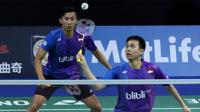 Ganda putra Indonesia, Hendra Setiawan/Rian Agung Saputro, saat beraksi pada Denmark Terbuka Super Series Premier 2016 di Odense, Denmark, 21 Oktober 2016. (PBSI)