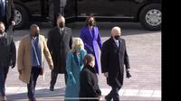 Kedatangan rombongan Joe Biden dan Kamala Harris di Gedung Capitol Hill, AS untuk mengikuti upacara pelantikan pada Rabu (20/1/2021). (Siaran langsung VOA)