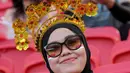 Suporter Indonesia sesaat sebelum menyaksikan pertandingan sepak bola Grup D Piala Asia Qatar 2023 antara tim Samurai Biru melawan Garuda di Stadion al-Thumama di Doha pada 24 Januari 2024. (Giuseppe CACACE/AFP)