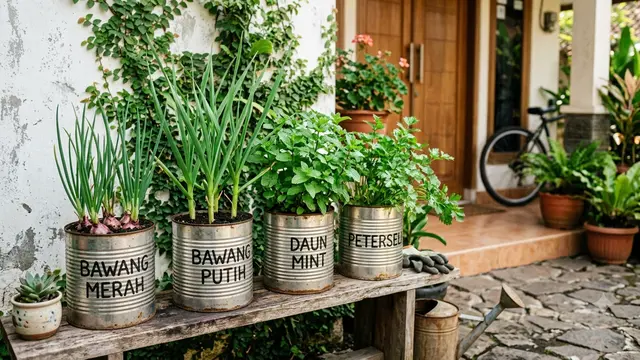 Inspirasi Berkebun Hemat Tanpa Membeli Pot Tanaman Kaleng untuk Bawang, Daun Mint dan Peterseli