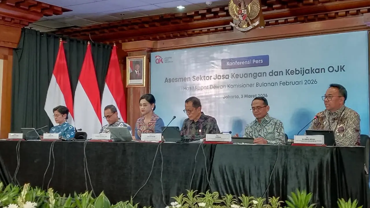 Konferensi Pers Hasil RDKB Otoritas Jasa Keuangan (OJK) Februari 2026, Selasa (3/3/2026). (Liputan6.com/Gagas)