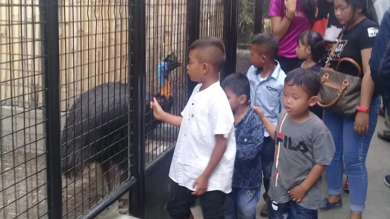 Berada di deretan paling depan pintu masuk, tingkah lucu burung kasuari menjadi daya tarik para pengunjung yang datang ke taman Cikembulan, Garut, Jawa Barat, saat liburan lebaran kali ini.