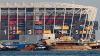 Karena konstruksinya menggunakan kontainer, Stadion 974 pun menjadi stadion pertama dalam sejarah Piala Dunia FIFA yang bisa didekonstruksi atau ditata ulang. (AFP/Karim Jaafar)