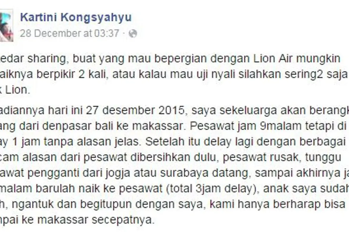 Curhat Netizen, Pertaruhan Nyawa dengan Lion Air