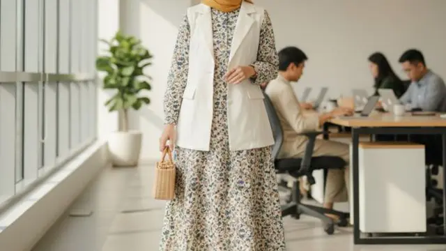 Ilustrasi Gamis untuk Pekerja Kantoran/Gemini AI